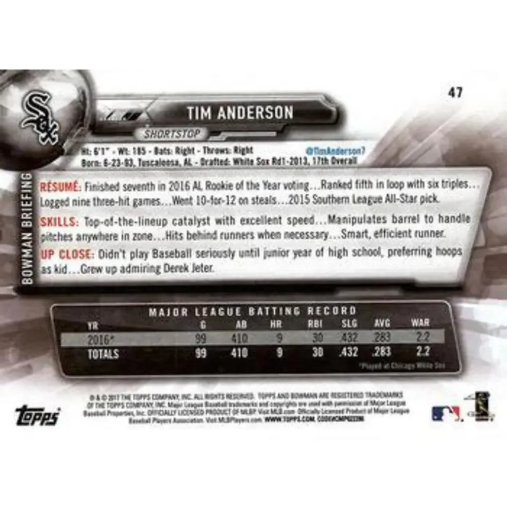 2017 Bowman Tim Anderson # 47 Chicago White Sox